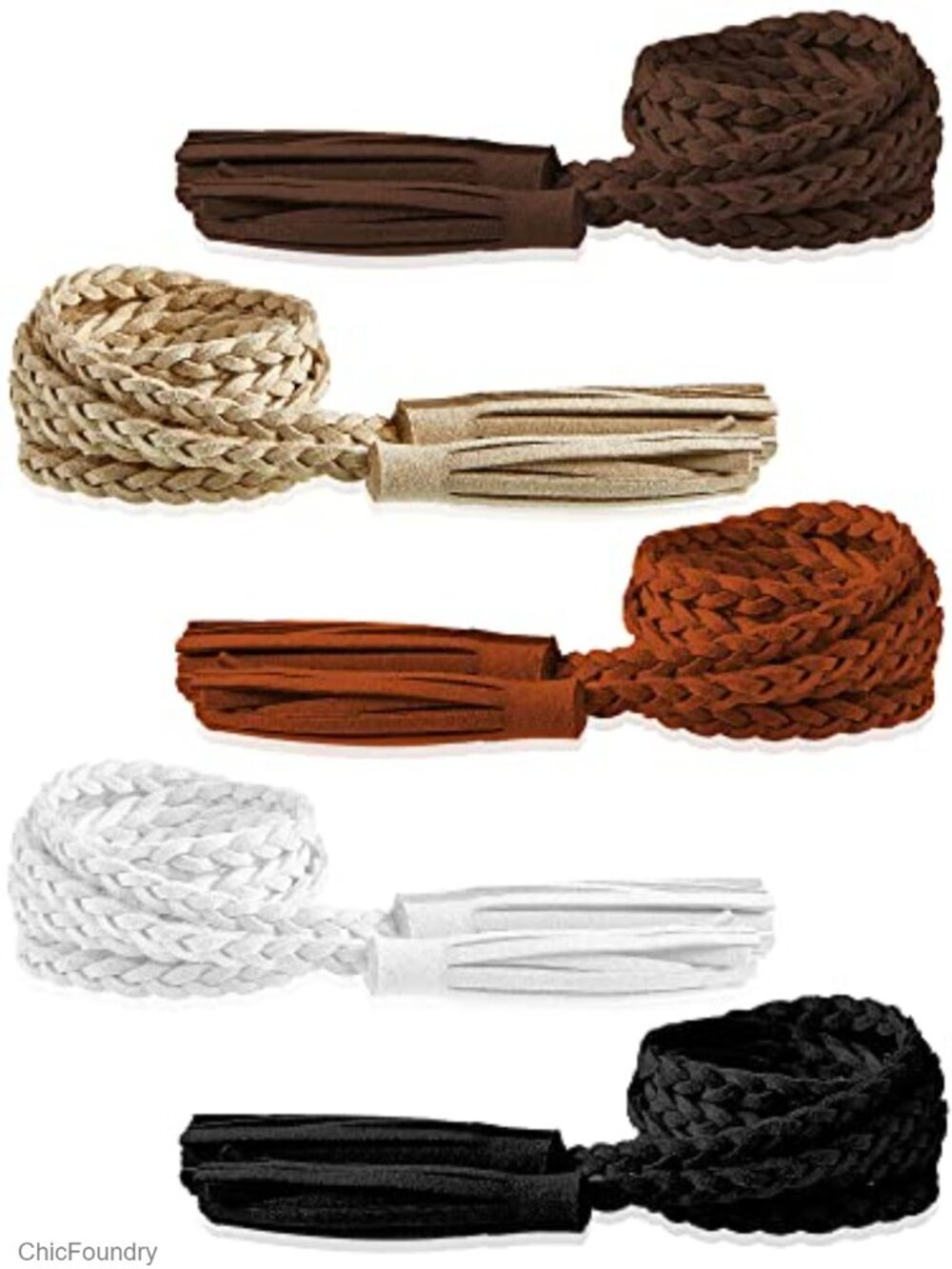 Set of 5 PU Leather Rope Belts for Women, Boho Braided Stretch Waist Belts with